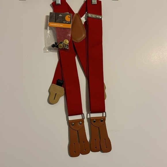 Carhartt 2 inch RED suspenders with buttons brand new with leather tabs HOLIDAY - Picture 4 of 5